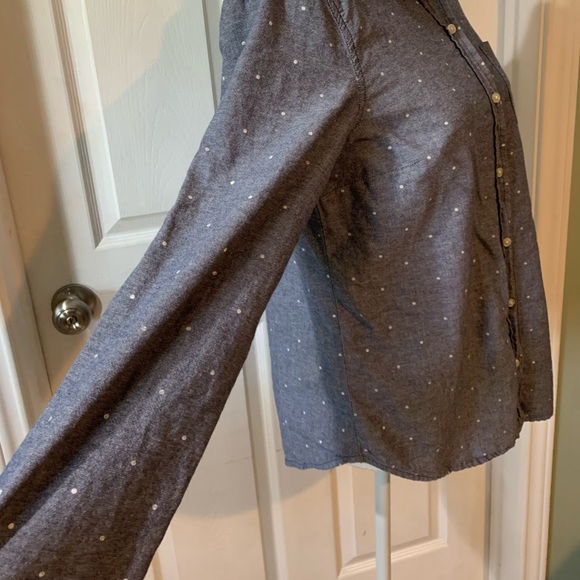 Old Navy Classic Navy blue Dots long sleeve collared button down top EUC MEDIUM - Picture 8 of 11